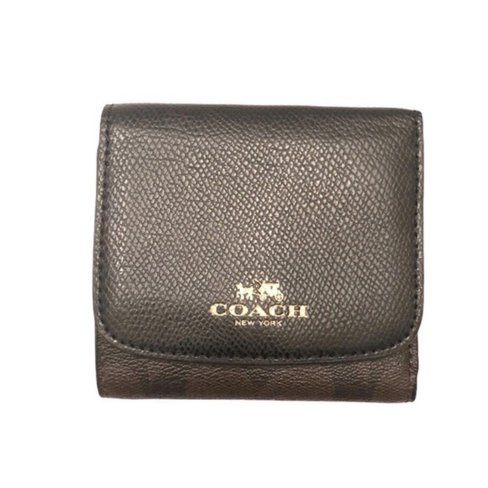Coach black brown compact wallet